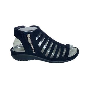 Naot Pitau Black Velvet Nubuck Leather Caged Gladiator Sandals Womens 37 L6